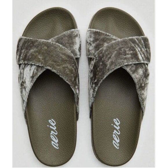 Aerie Women's Velvet Double Criss-Cross Strap Slip-On Sandals Gray Size 7 NWOT - Picture 3 of 10